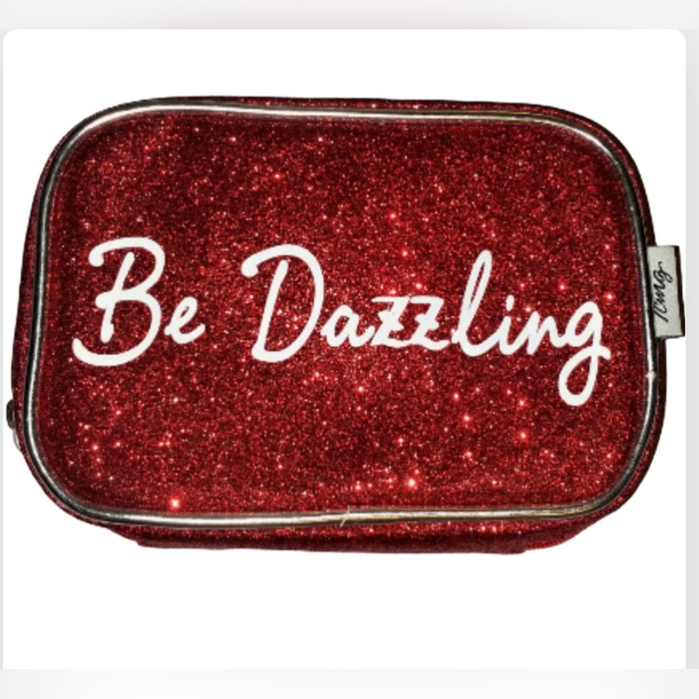 STUNNING BLING “BE DAZZLING" RED GLITTER MATERIAL COSMETIC MAKEUP BAG NEW